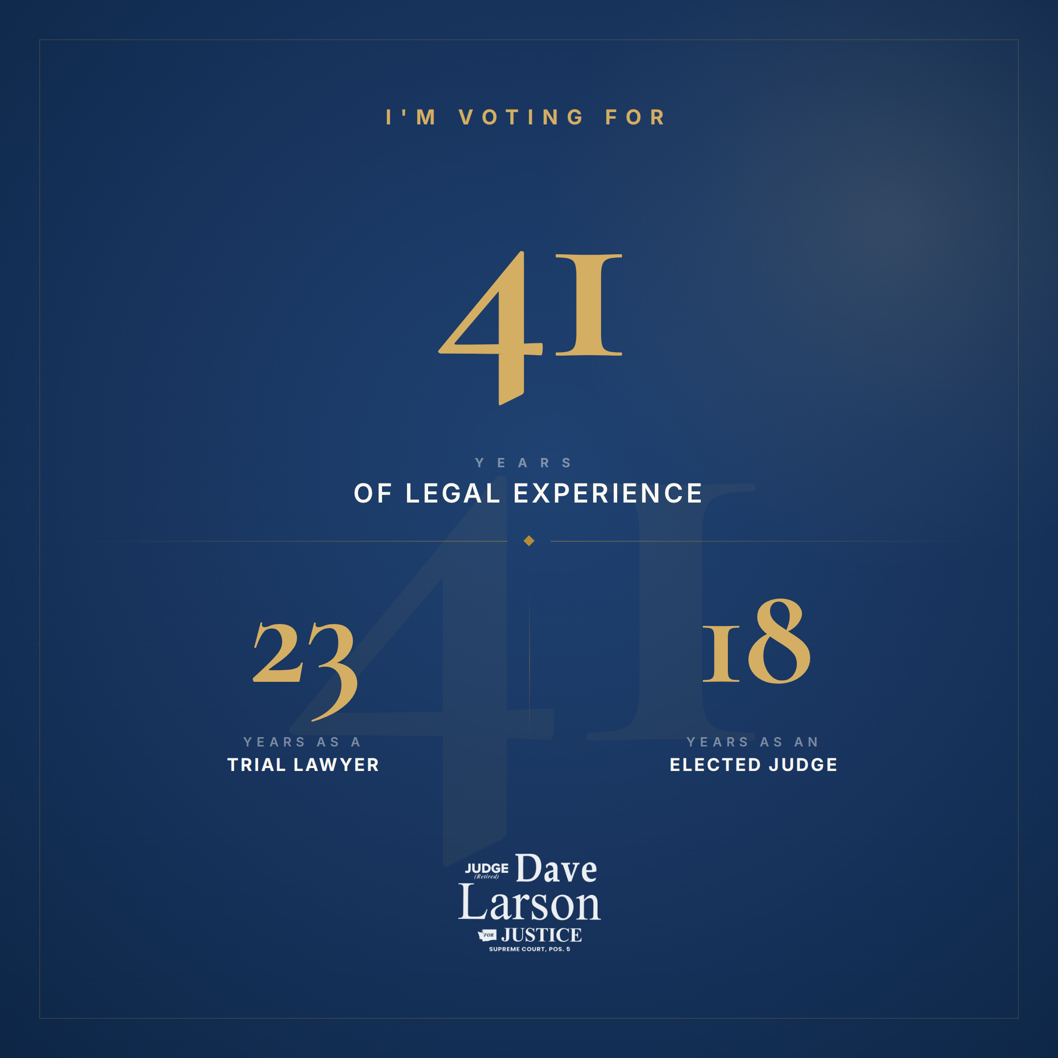 41 years of legal experience graphic for Dave Larson, square format