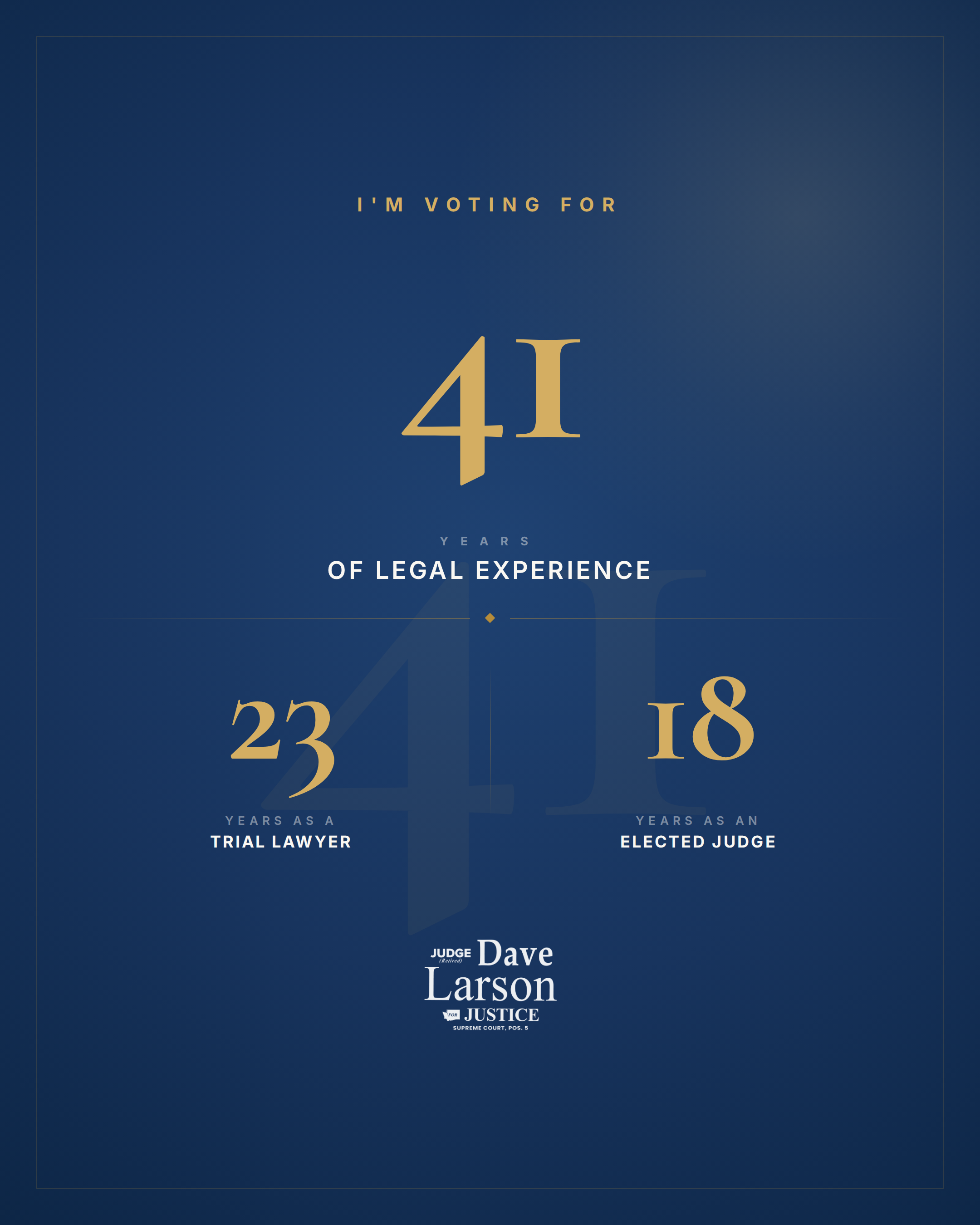 41 years of legal experience graphic for Dave Larson, portrait format