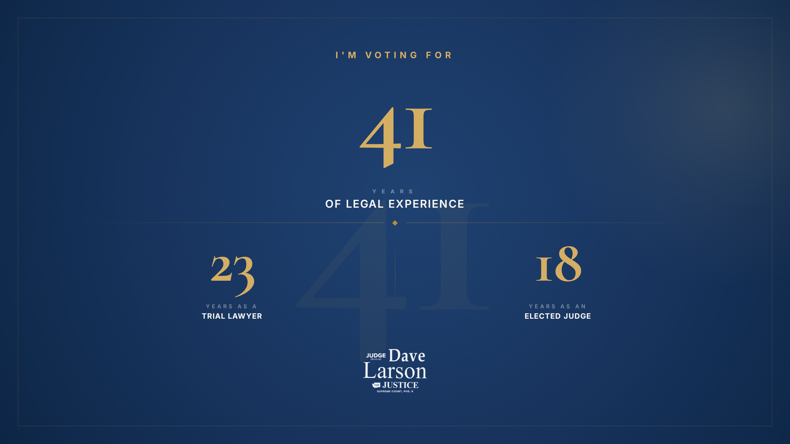 41 years of legal experience graphic for Dave Larson, wide format