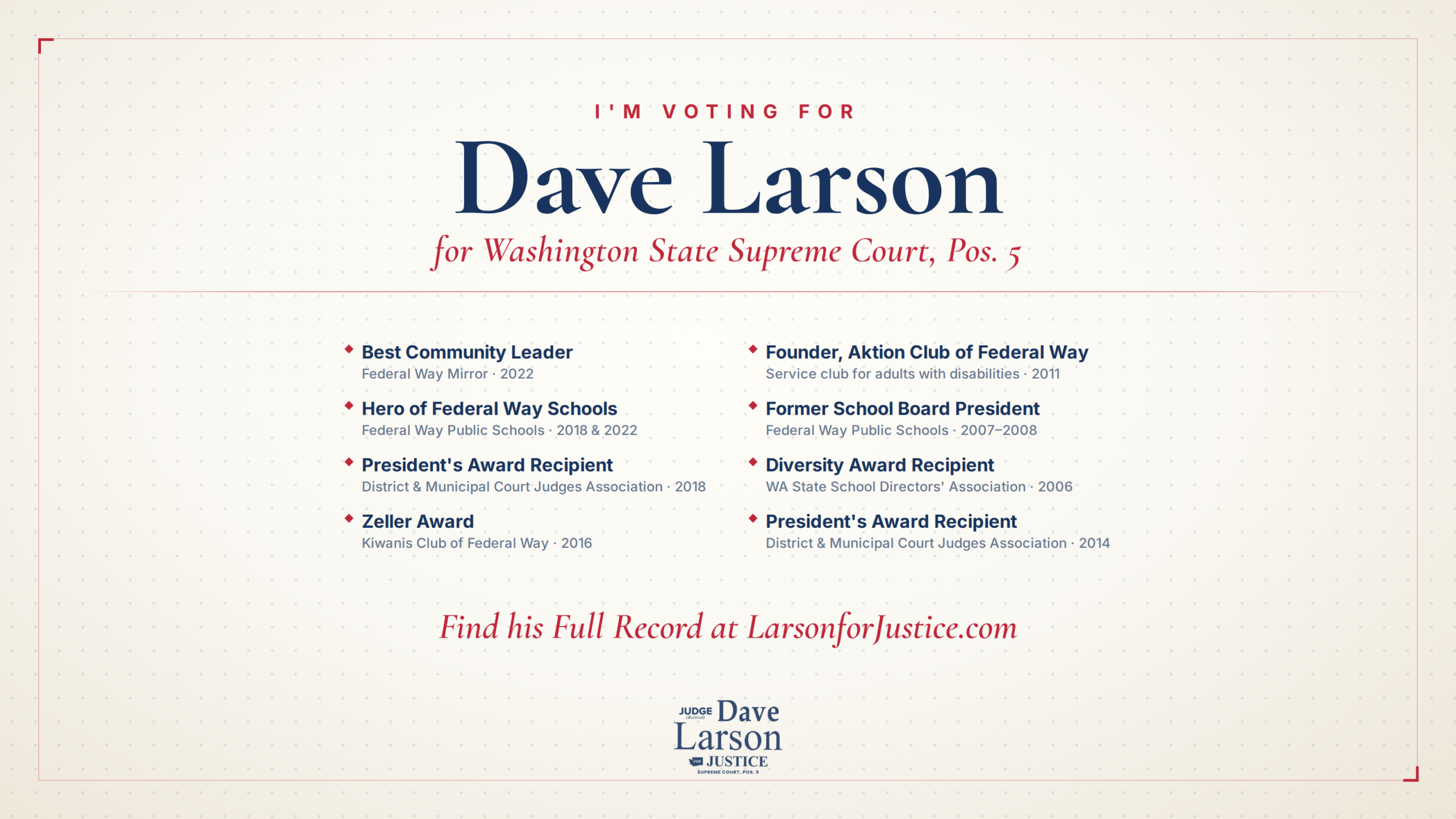 Awards and recognition for Dave Larson, wide format