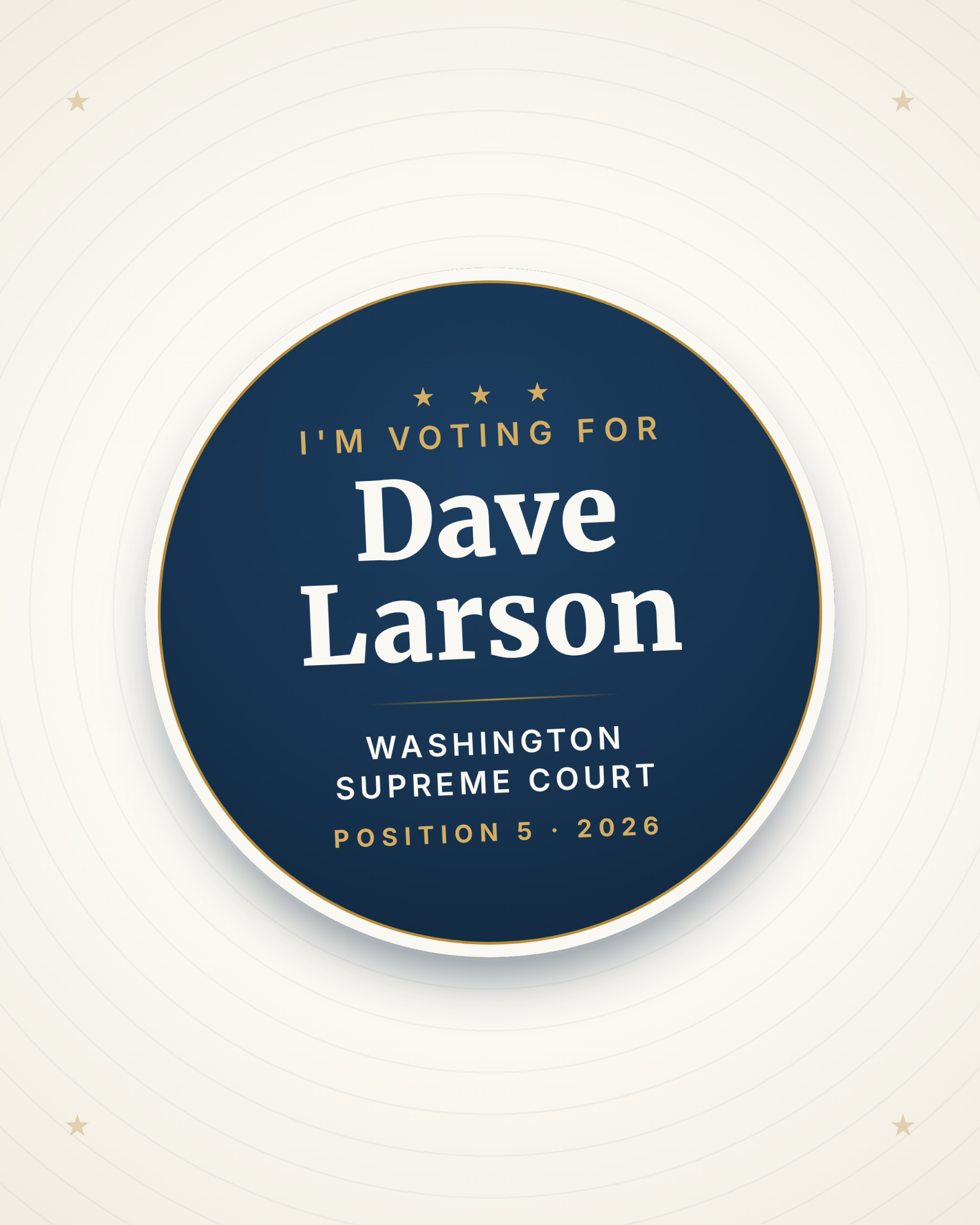 Vote for Judge Dave Larson sticker graphic, portrait format