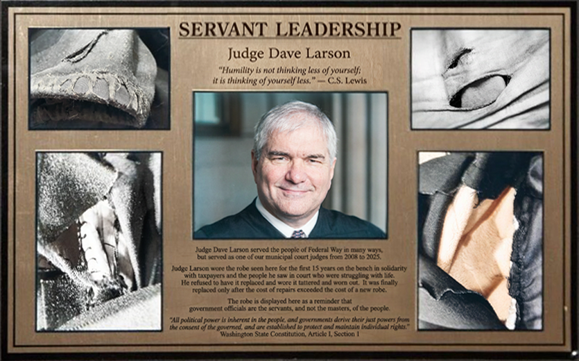 Servant leadership plaque honoring Judge Dave Larson